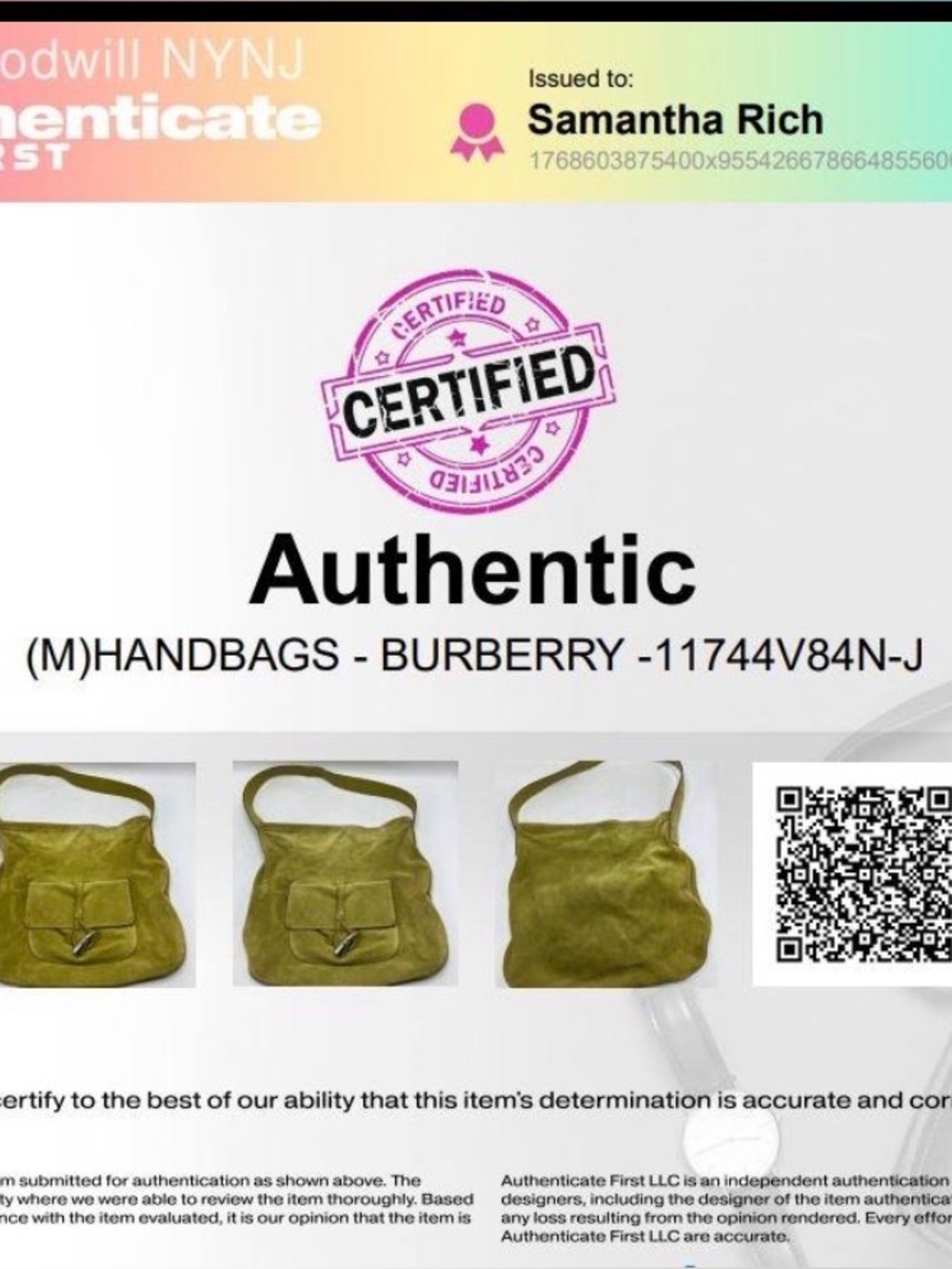 Oh So Chic Burberry Green Suede Shoulder/Hobo Bag Horn Closure. COA included. - Picture 13 of 13